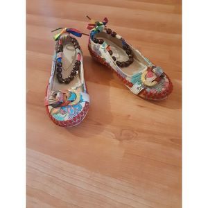 XIRUYI Women’s Size 38 (US 6.5- 7)  Boho Ankle Tie Shoes With Wooden Beads